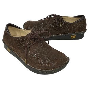 Algeria Shoes Lace Up  Brown Leather Oxford Bree Choco Sprigs 37 7 7.5 Floral